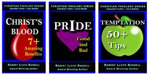 Book Covers: Christ's Blood, Pride,  and Temptation.